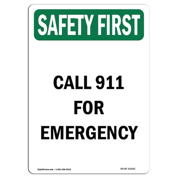 OSHA Sign, Call 911 For Emergency, 5in X 3.5in Decal, 10PK, 3.5" W, 5" L, Portrait, PK10